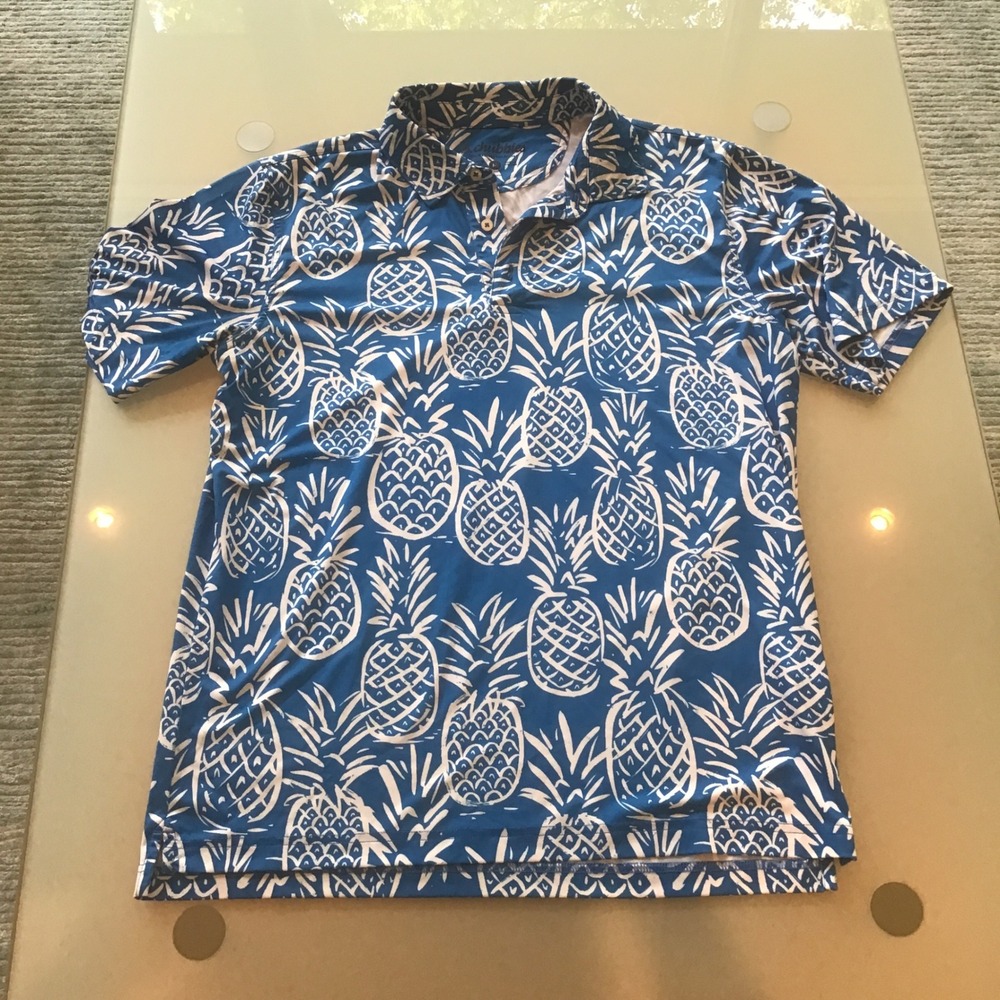 Chubbies Thigh Napple Blue White Pineapple Print Performance Polo Shirt Golf M